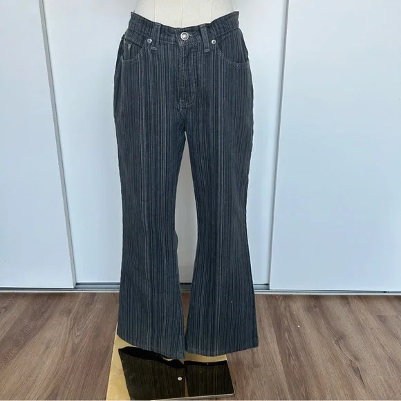 High Waisted Pin Stripe Flare Jeans - Picture 3 of 7